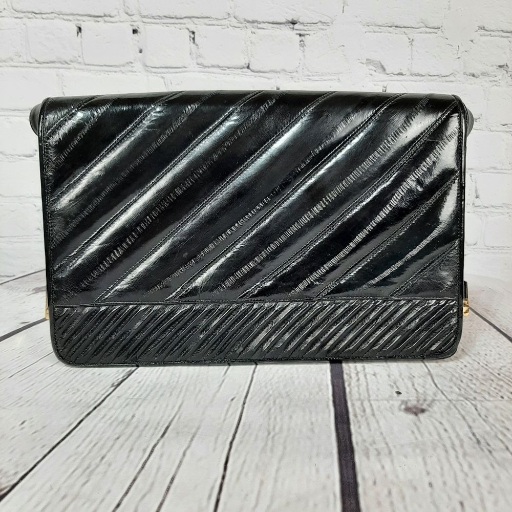 BORIM Black Genuine EEL Skin Shoulder Bag Purse Vintage Purse